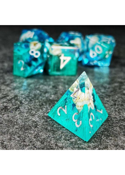 DICE 7-set: Sharp Edge - Teal Coral & Sea Snail